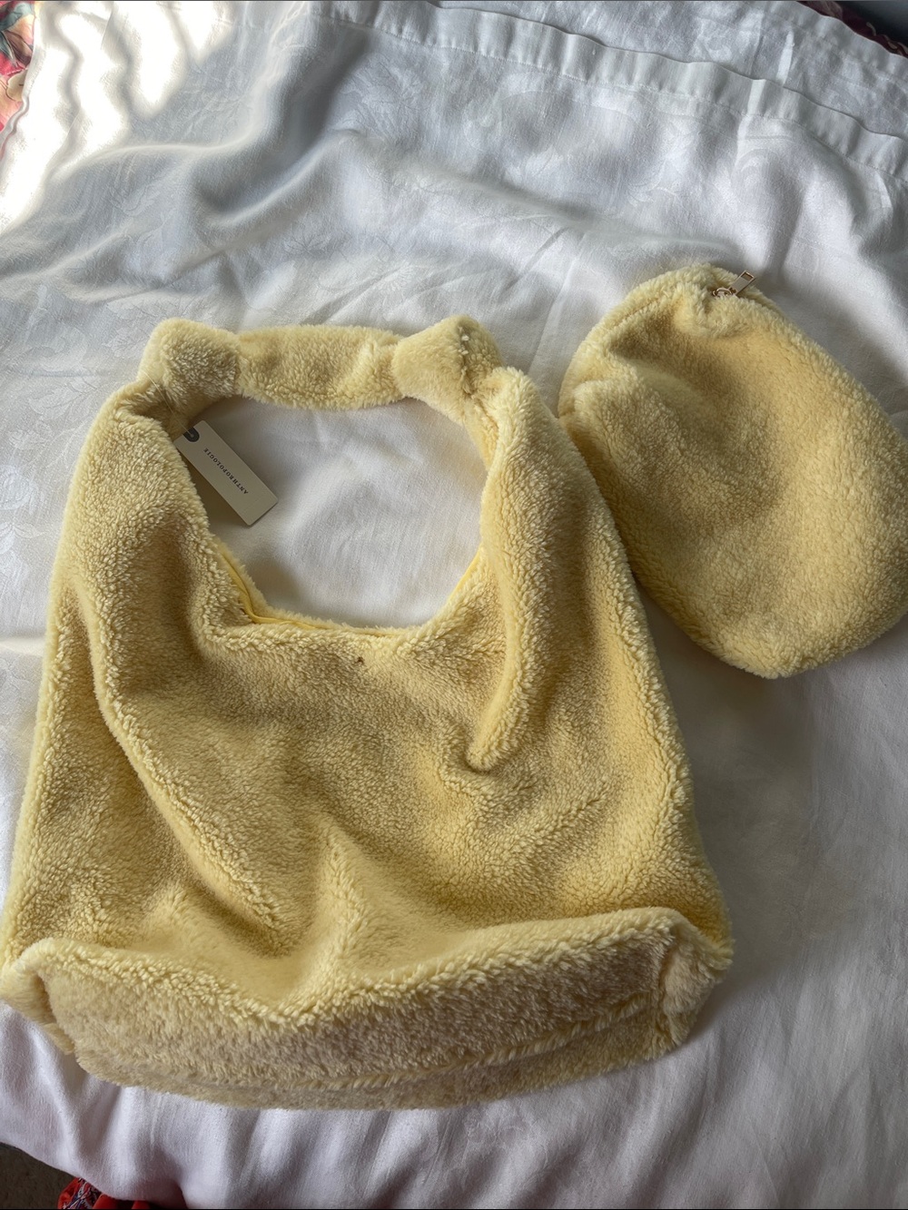 Anthropologie NWT plush Pale Yellow Sherpa Shoulder Bag with PlushHandle